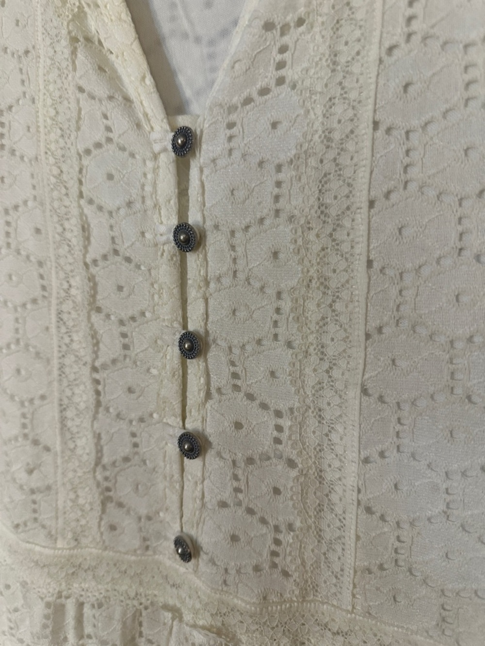 Prairie Eyelet Lace Tiered Boho White Fully Lined Cottage Core Maxi Dress Large - Picture 9 of 14